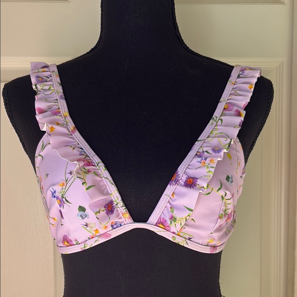 Floral Lavender Ruffle Bikini top